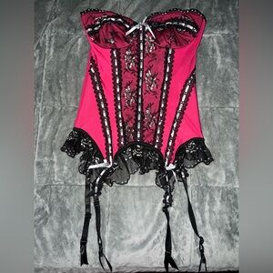 Elegant Pink and Black Lace Corset
